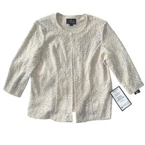 Alex Evenings Womens Taupe Metallic Shimmer Open Front Jacket L NEW